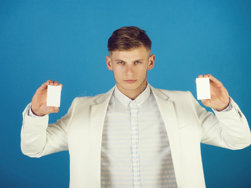 Manager wearing casual suit on blue background royalty free stock photo Manager wearing casual suit on blue background royalty free stock photo