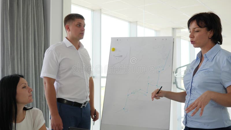 Managers die naast whiteboard bedrijfsontwikkeling bespreken in diagramvorm