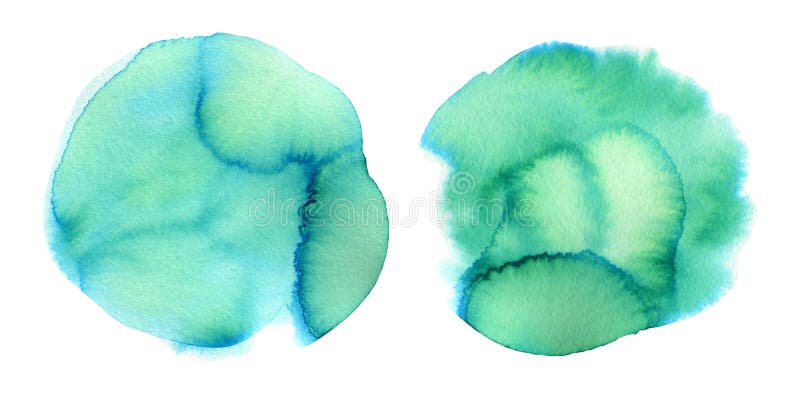 Manchas de color de agua con gradiente verde esmeralda brillante stock de ilustración
