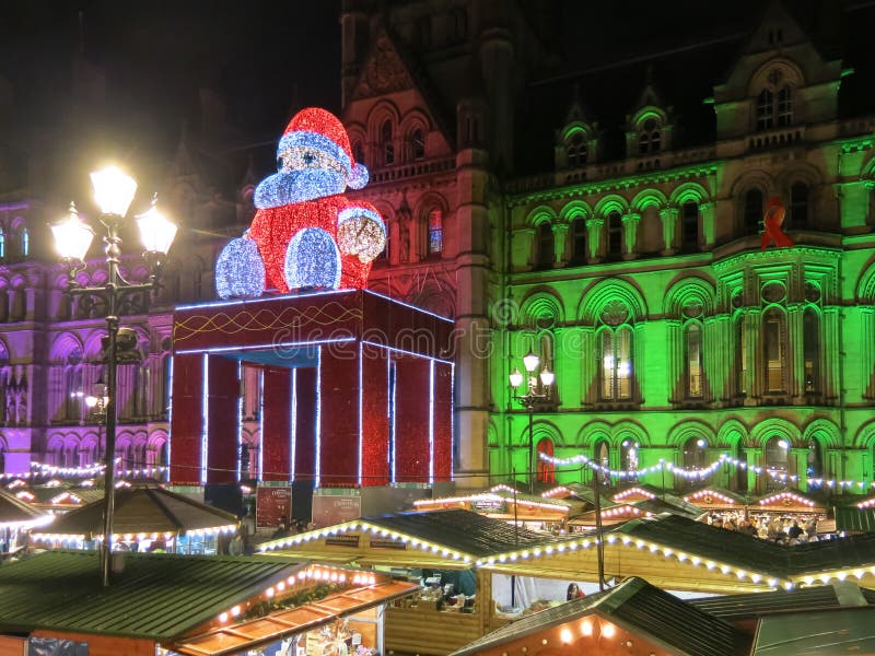 Town Hall And Santa At Xmas Fair Manchester Editorial Stock Image