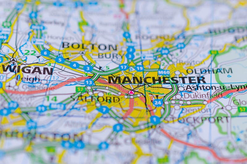 Manchester en mapa imagen de archivo. Imagen de correspondencia - 104593081