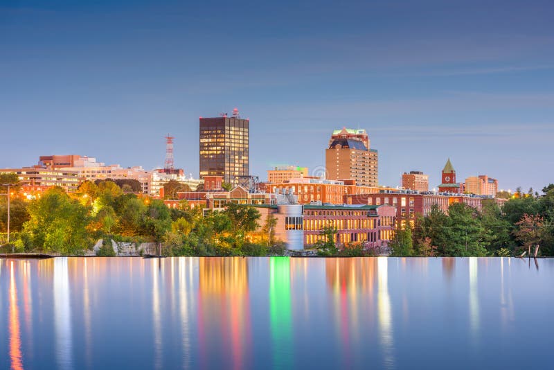 Manchester, New Hampshire, USA Skyline on the Merrimack River Editorial