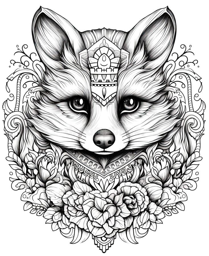 Mandala, Black and White Illustration for Coloring Animals, Tiger ...