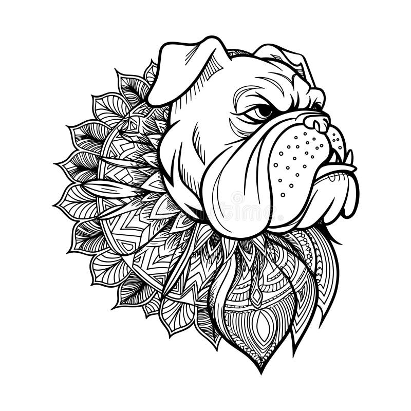 Mandala bulldog illustrazione intricata di linee in bianco e nero illustrazione di stock