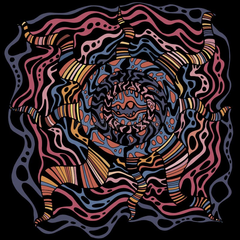 Mandala with circle pattern background. Doodle style. Psychedelic surreal graphic artwork. Vector hand drawing royalty free illustration