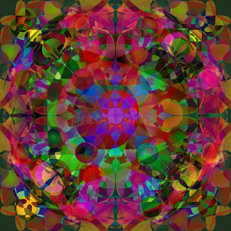 Mandala circolare Immagine del caleidoscopio sottragga la priorit? bassa PALLET LUMINOSO IN FUCSIA, ROSSO, VERDE, GIALLO, BLU illustrazione vettoriale
