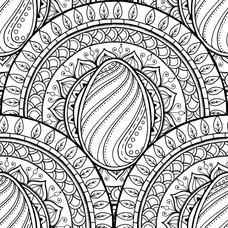 mandala de theme paques avec l oeuf griffonnage modele floral ethnique conception noire et blanche fond sans couture tribal illustration vecteur du islam noir 71810336 jeu coloriage y8