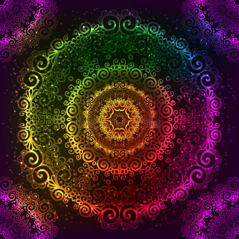 Mandala decorata del neon dell'arcobaleno di vettore