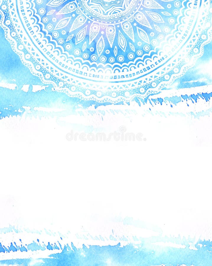 Mandala disegnata a mano sul fondo blu dell'acquerello con spazio per testo Ornamento indiano illustrazione vettoriale Mandala disegnata a mano sul fondo blu dell'acquerello con spazio per testo Ornamento indiano illustrazione vettoriale