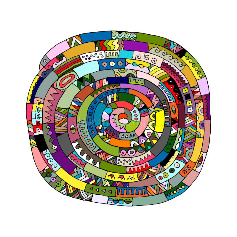 Mandala espiral étnica, esboço para seu projeto ilustração royalty free Mandala espiral étnica, esboço para seu projeto ilustração royalty free