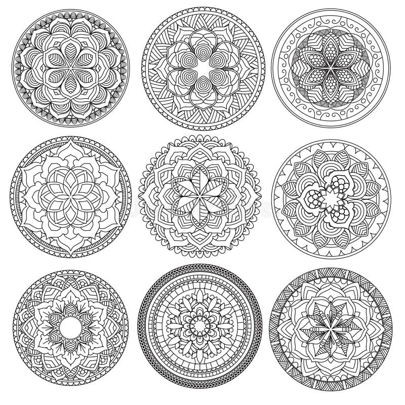 Mandala.Floral mandalas set.Coloring book. Outline . Pattern. Weave design element
