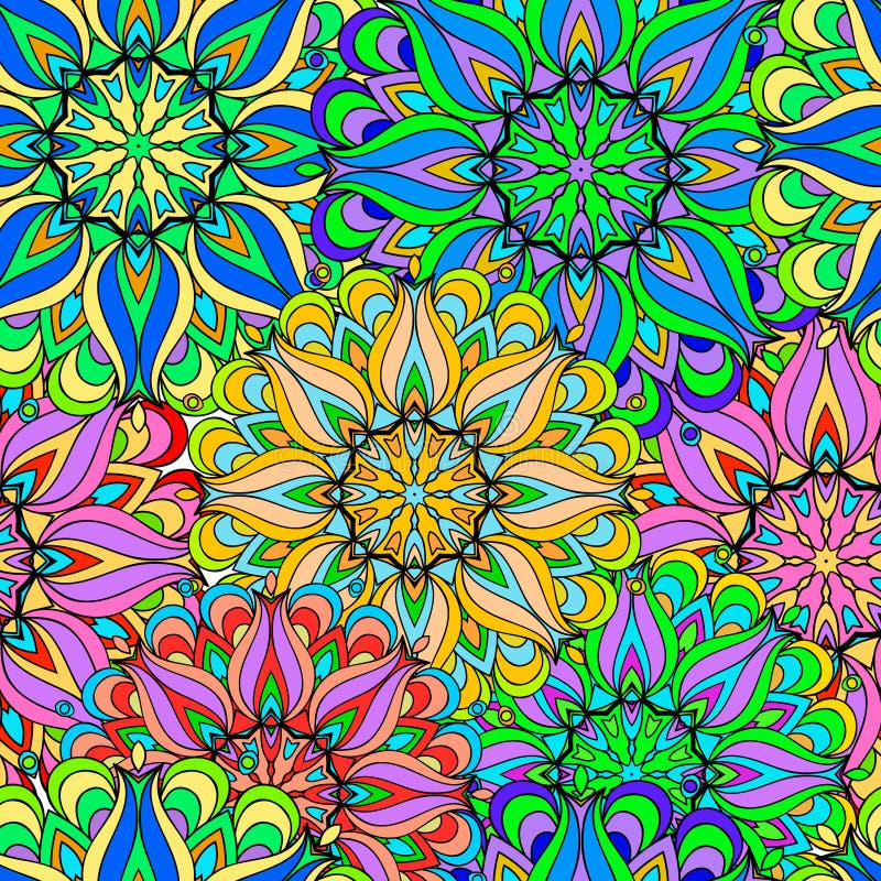 La mandala inconsútil colorida del modelo, se puede utilizar para el papel pintado, terraplenes de modelo, fondo de la página web, texturas de la superficie Árabe, la India, Islam, Asia Modelo feliz del diseño