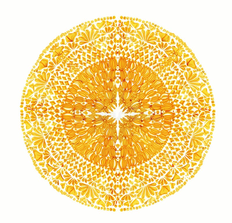 Mandala jaune lumineux Illustration de vintage de vecteur illustration stock