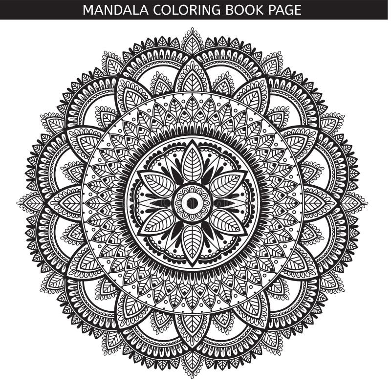 mandala Malbuchseite Indisches antistress Medaillon Wei?er Hintergrund, schwarzer Entwurf