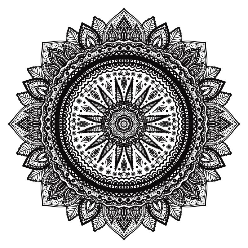 Mandala nera, motivo indiano Ornamento rotondo decorato