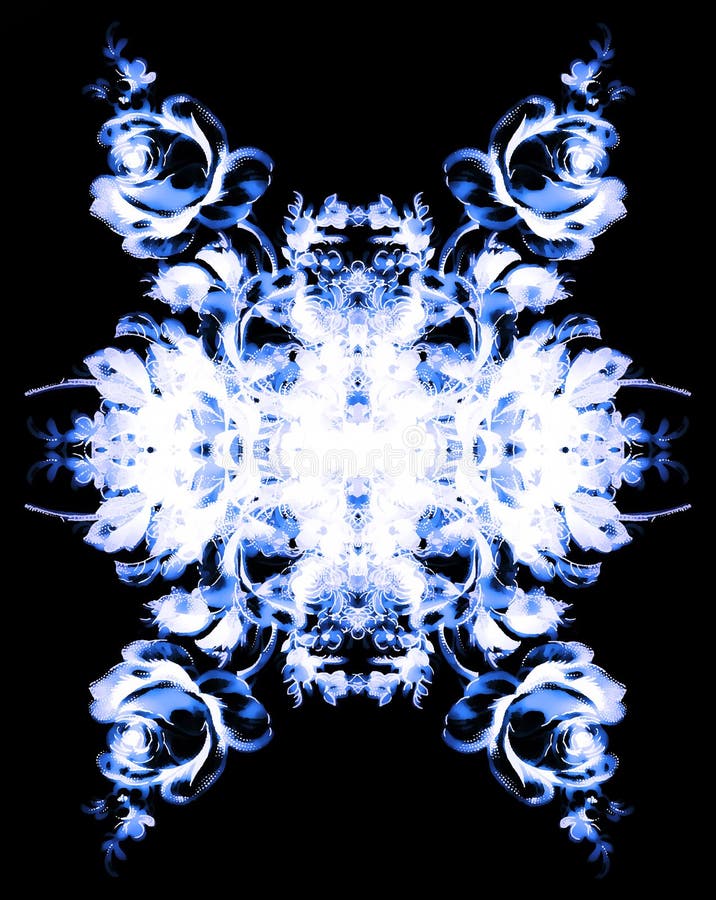 Mandala ornamental de la flor Rose Collage Flor azul en fondo negro stock de ilustración Mandala ornamental de la flor Rose Collage Flor azul en fondo negro stock de ilustración