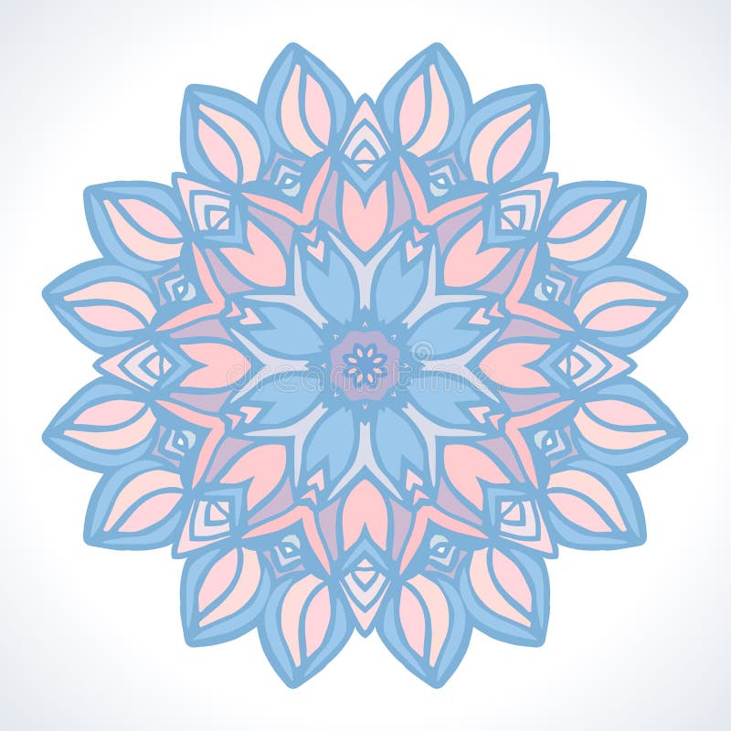 mandala Vectorornament in in Pantone-kleuren Rose Quartz en Sereniteit stock illustratie mandala Vectorornament in in Pantone-kleuren Rose Quartz en Sereniteit stock illustratie