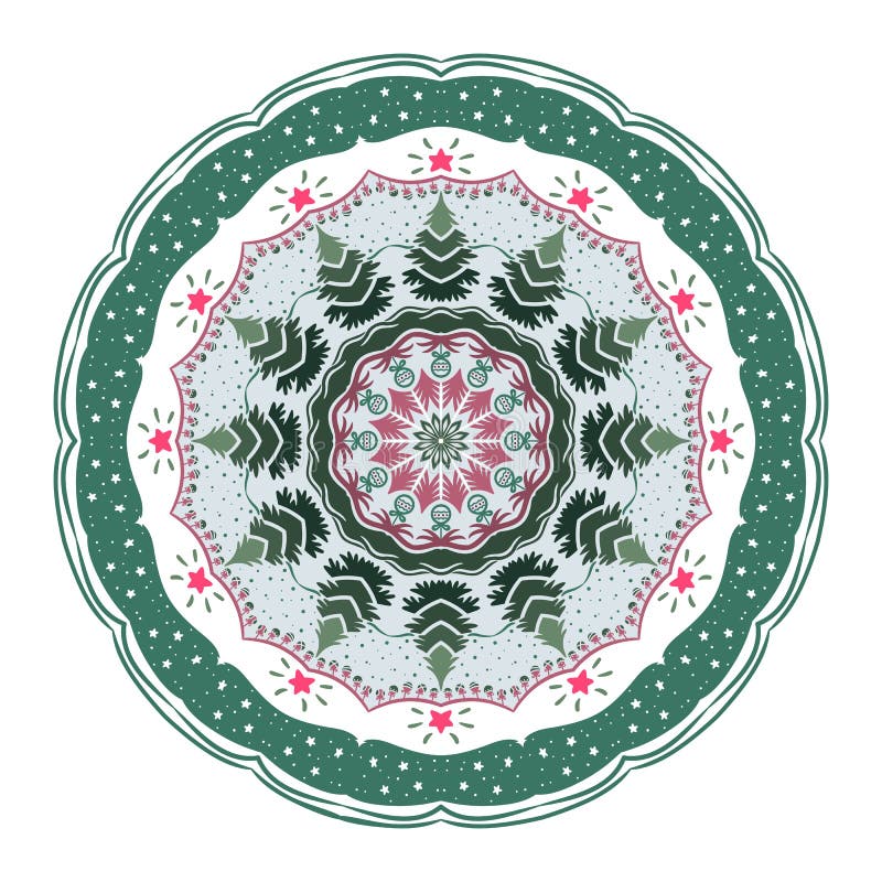 Mandala με τα χριστουγεννιάτικα δέντρα, τα παιχνίδια και τα αστέρια διανυσματική απεικόνιση Mandala με τα χριστουγεννιάτικα δέντρα, τα παιχνίδια και τα αστέρια διανυσματική απεικόνιση