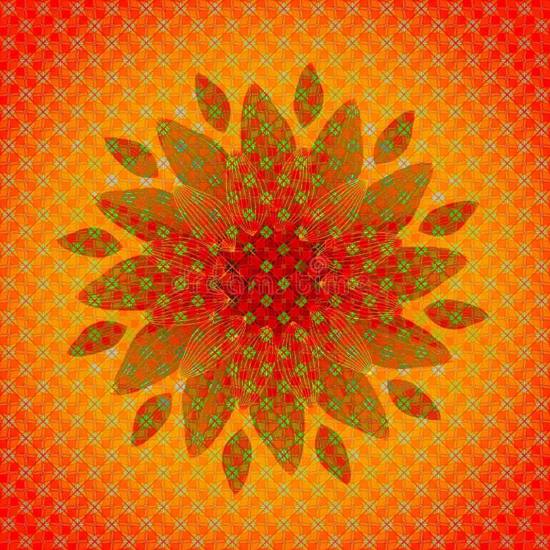 Mandalablomma Textured avbildar CENTRAL BLOMMA I ORANGE, GRÖNT OCH RÖTT GEOMETRISK BAKGRUND I ORANGE, RÖTT OCH GRÖNT vektor illustrationer Mandalablomma Textured avbildar CENTRAL BLOMMA I ORANGE, GRÖNT OCH RÖTT GEOMETRISK BAKGRUND I ORANGE, RÖTT OCH GRÖNT vektor illustrationer