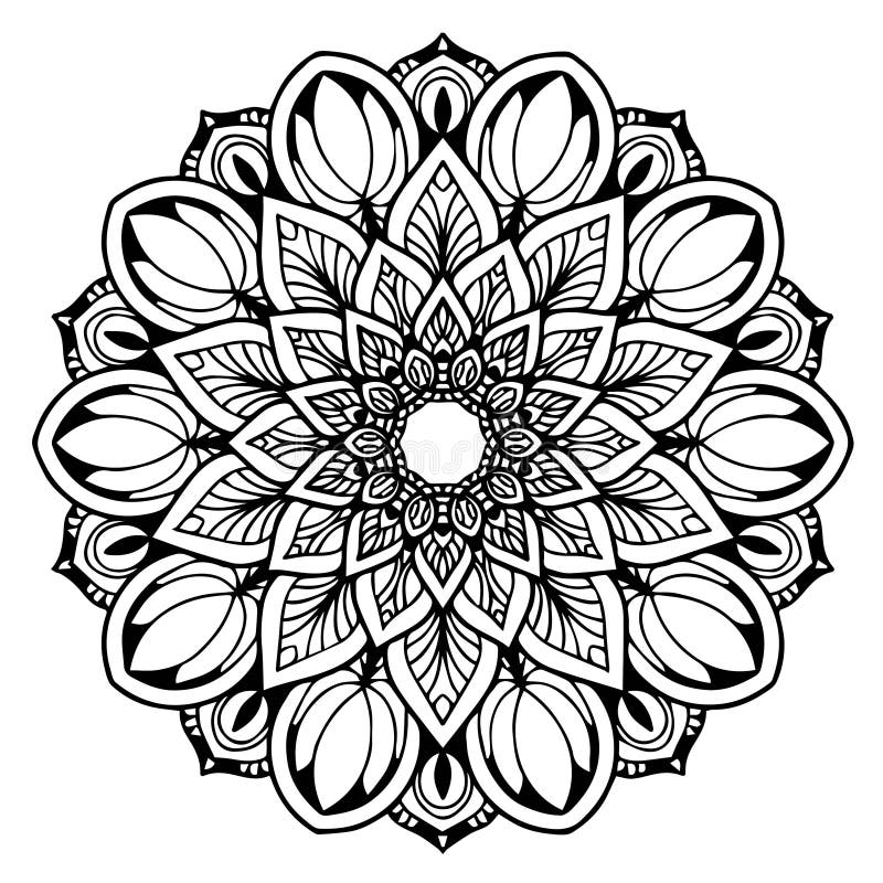 Mandala para colorir. padrão de vetor redondo com elementos decorativos.  decoração para livro, design, ilustração, jogos, relaxamento e meditação.  página para colorir