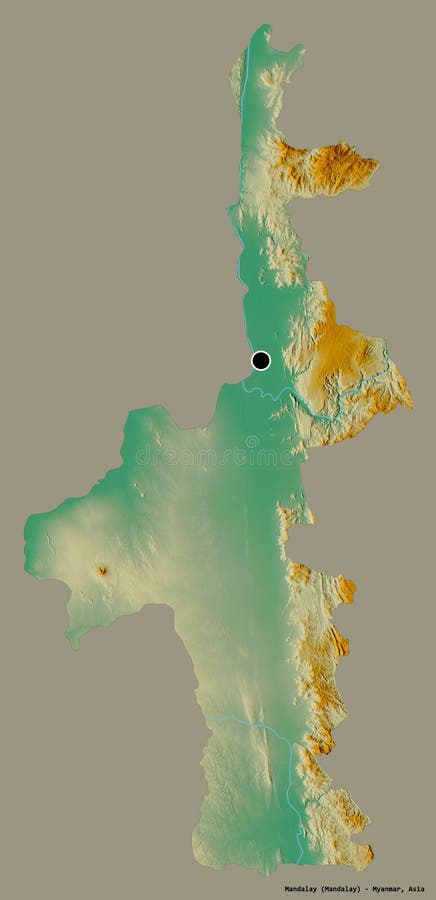 Mandalay, division of Myanmar, on solid. Relief stock illustration