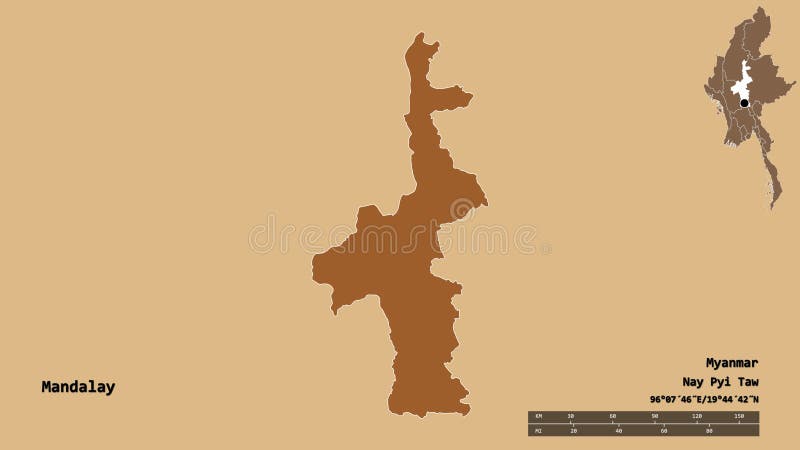 Mandalay, division of Myanmar, zoomed. Pattern stock illustration