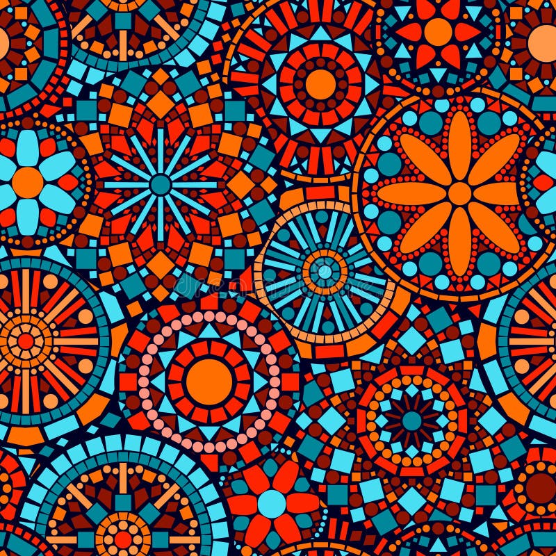 Mandalinele de flori circulare colorate ca model fără sudură în stock illustration