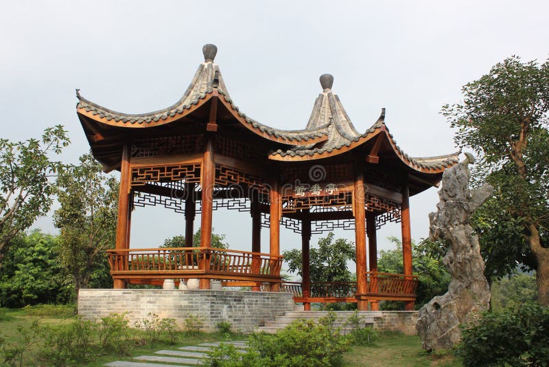 Two pavilions are connected together so called Mandarin Ducks Pavilion. Pillar column garden stock images, royalty-free photos and pictures