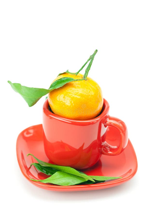 Mandarin with Green Leaves in a Cup Stock Image Image of circle, fruit 17446893