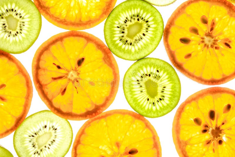 Mandarin And Kiwi Slices On White Stock Image - Image of kiwi