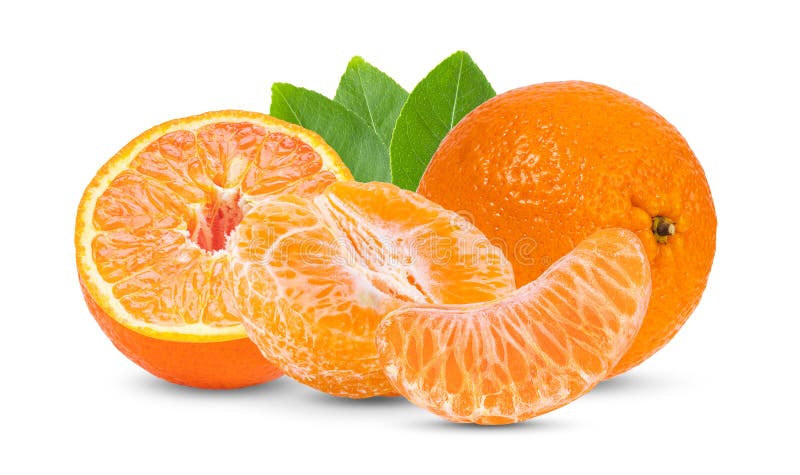 Mandarin Tangerine Citrus Fruit With Leaf Isolated On White Stock