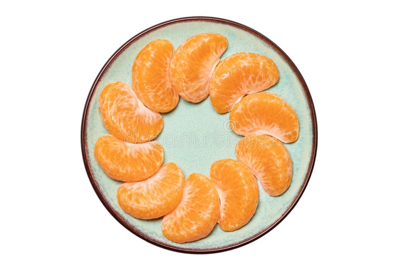 Mandarine isolated. Close-up of fresh ripe peeled mandarin orange tangerine or clementine on a plate isolated on a white royalty free stock photos Mandarine isolated. Close-up of fresh ripe peeled mandarin orange tangerine or clementine on a plate isolated on a white royalty free stock photos