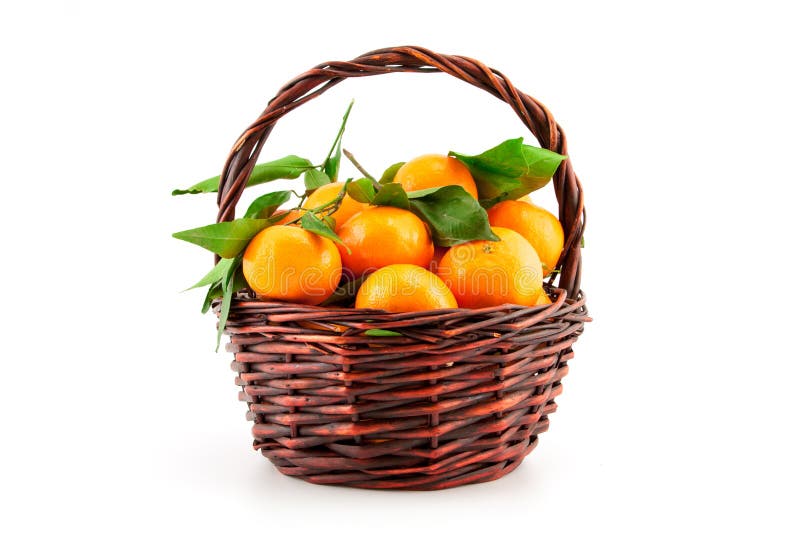 Mandarines maduros orgánicos (mandarinas) en cesta imagen de archivo libre de regalías Mandarines maduros orgánicos (mandarinas) en cesta imagen de archivo libre de regalías
