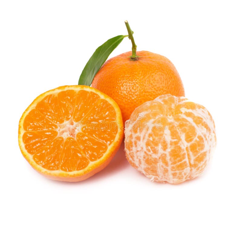 Orange mandarin with green leaf isolated on white background. Orange mandarin with green leaf isolated on white background