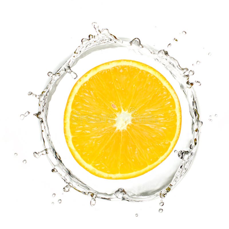 Slice of yellow mandarin or orange in water splash. Slice of yellow mandarin or orange in water splash