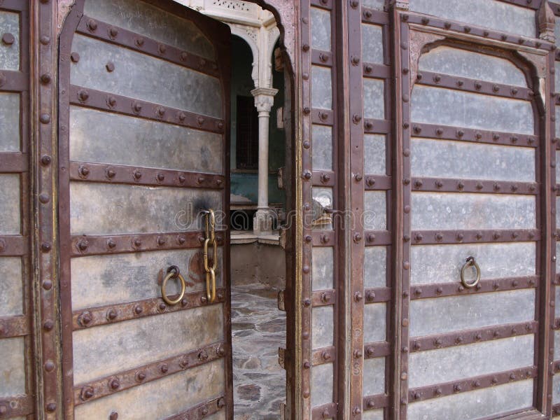 Entrance door to a house in Mandawa, Rajasthan, India