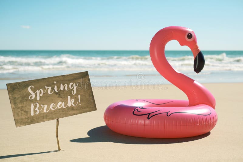 Mande un SMS a las vacaciones de primavera en un letrero en la playa