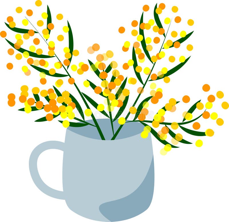 Mandel och blombukett av mimosa-grengrenvektor stock illustrationer