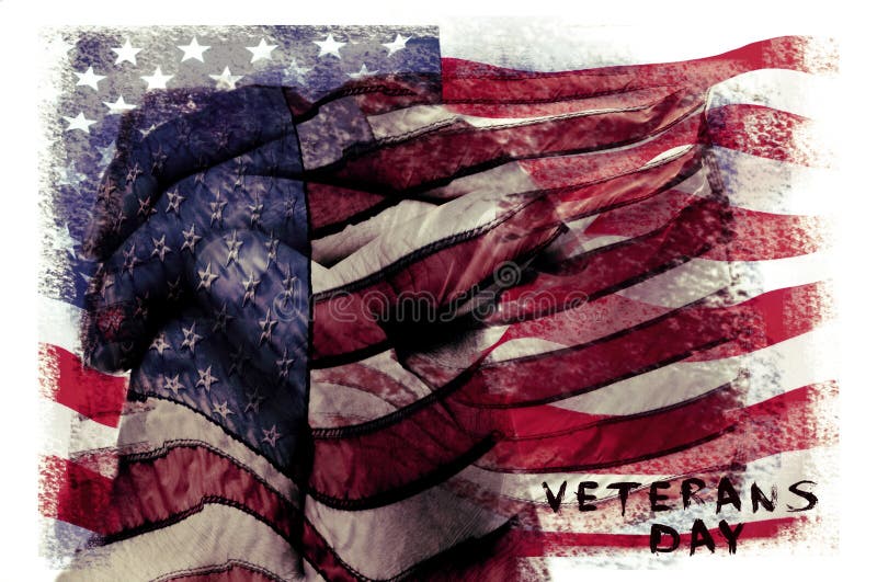 Mandi un sms alla giornata dei veterani ed alla bandiera degli Stati Uniti, la doppia esposizione fotografia stock Mandi un sms alla giornata dei veterani ed alla bandiera degli Stati Uniti, la doppia esposizione fotografia stock