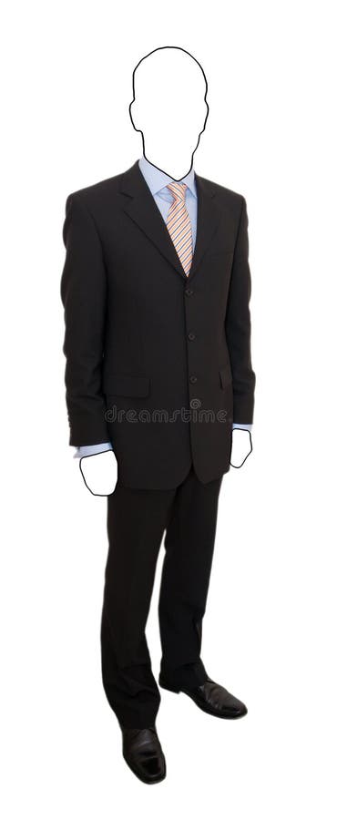 An isolated photo of a man without a face in a black suit with blue shirt and yellow tie. An isolated photo of a man without a face in a black suit with blue shirt and yellow tie