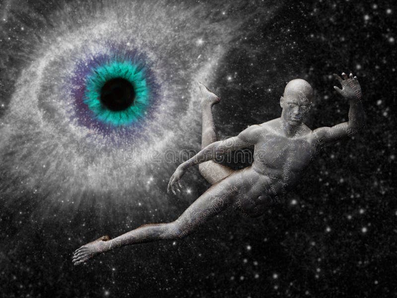 Man flying in deep space. Galaxy in eye shape. Human elements were created with 3D software and are not from any actual human likenesses. Some elements image credit NASA. Man flying in deep space. Galaxy in eye shape. Human elements were created with 3D software and are not from any actual human likenesses. Some elements image credit NASA.