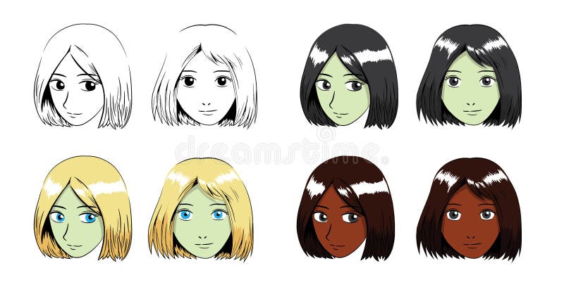 Anime manga hairstyles isolated brunette hair set Vector Image