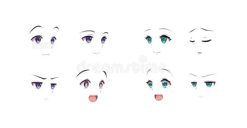 Vetores de Expressão De Mangá Anime Girl Expressões Faciais Olhos