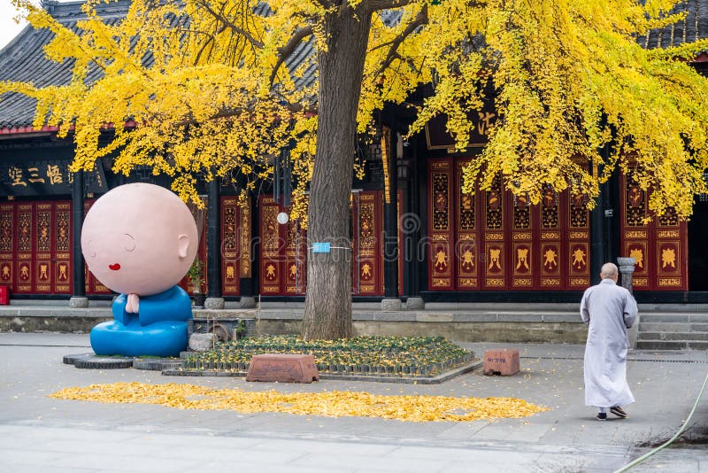 Manga monk statue and monk in a buddhist temple