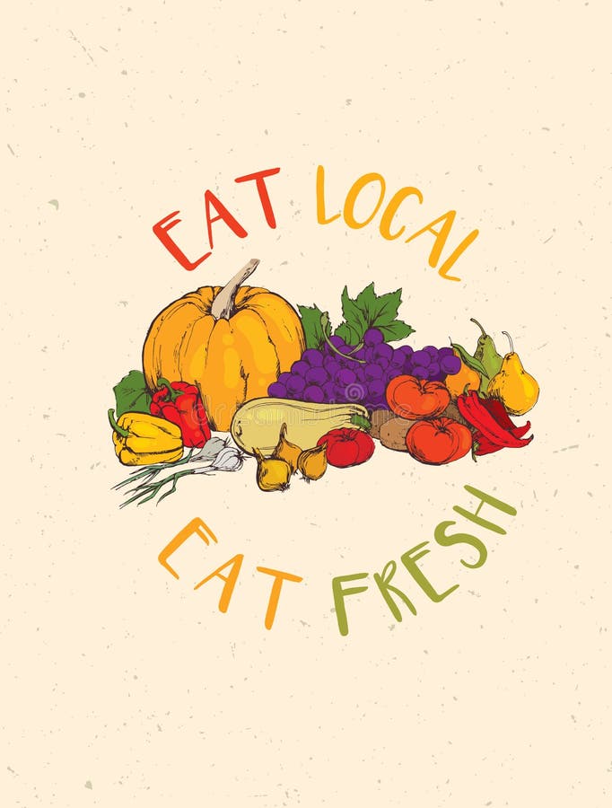 Mangi il locale, mangi il concetto sano fresco di vettore dell'azienda agricola di Eco dell'alimento su Rusty Background illustrazione di stock Mangi il locale, mangi il concetto sano fresco di vettore dell'azienda agricola di Eco dell'alimento su Rusty Background illustrazione di stock