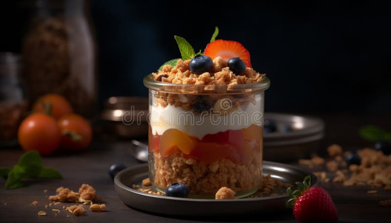 Mangiare sano frutta fresca yogurt granola una deliziosa parfae fatta in casa generata dall'ai immagini stock