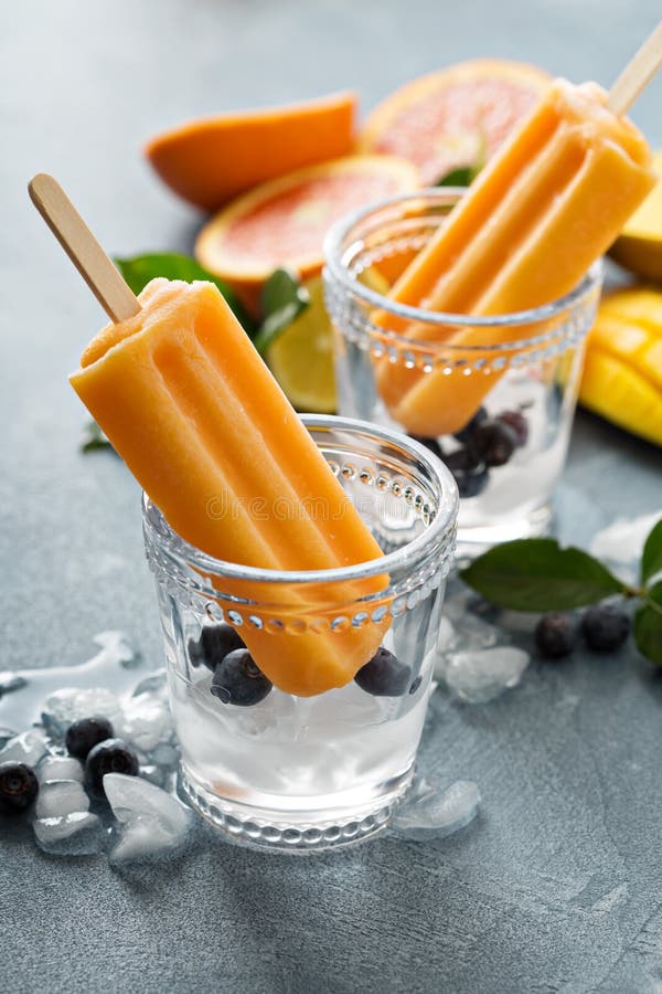 Mango Banana Popsicles on Ice Stock Photo Image of peach, orange