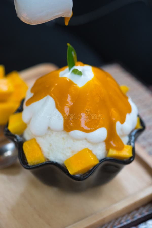 Mango Bingsu Korea Dessert Poured Mango Sauce Stock Image Image of