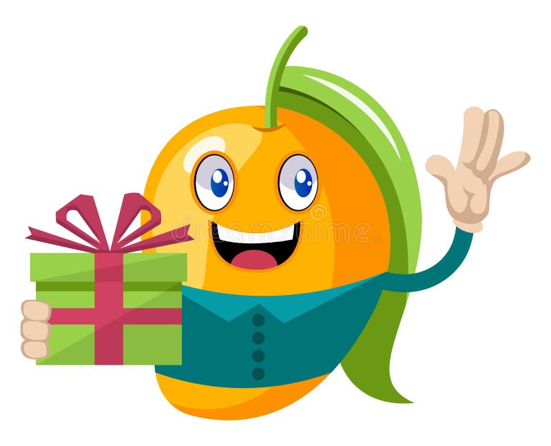 Mango with birthday present, illustration, vector royalty free illustration