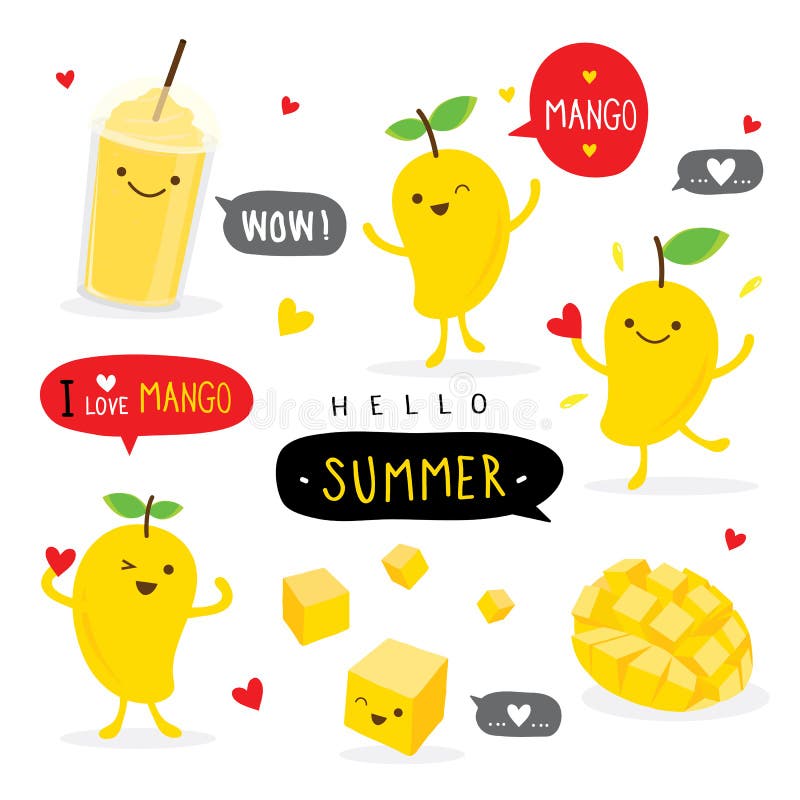 Mango Fruit Summer Cartoon Smile Funny Cute Character Vector vector illustration